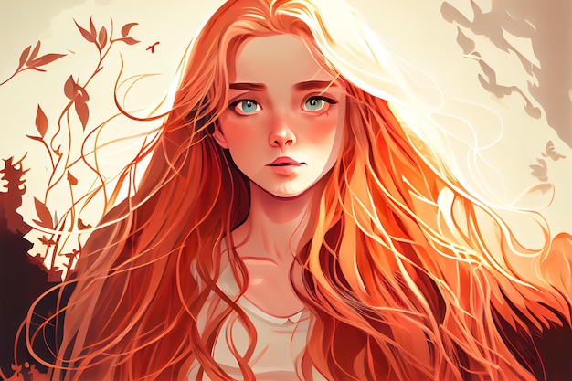Porträt eines Mädchens mit roter Haarillustration Generative KI