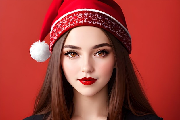 Porträt eines Mädchens mit Weihnachtshut Frohe Weihnachten KI-generatives Bild