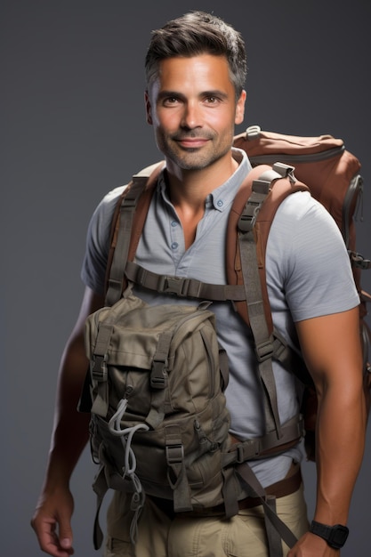Porträt eines männlichen Wanderers mit Rucksack