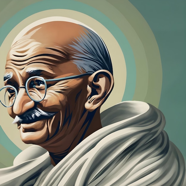 Porträt eines Mahatma Gandhi mit Brille und Bart. Vektorillustration