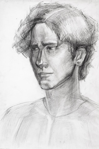 Porträt eines Mannes, handgezeichnet mit Graphitbleistift