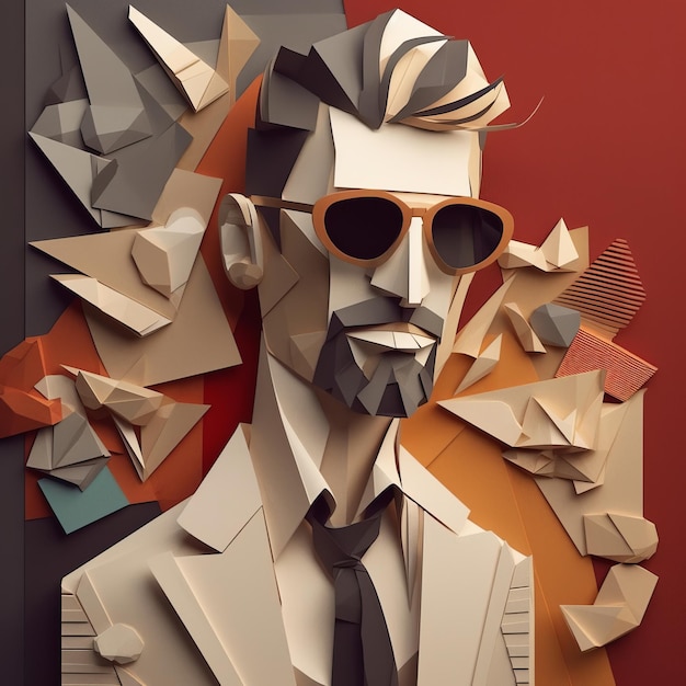 Porträt eines Mannes mit Brille im Papierstil Generative KI