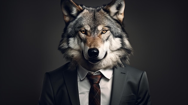 Foto porträt eines mannes mit einem wolf im studio