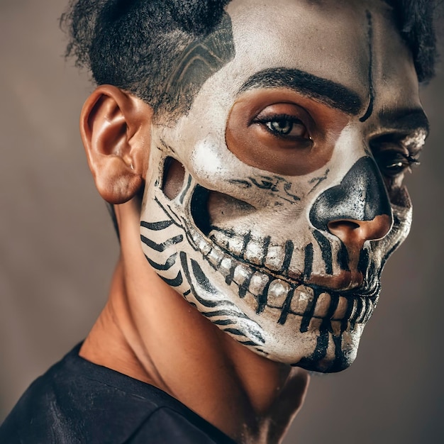 Foto porträt eines mannes mit totenkopf-make-up
