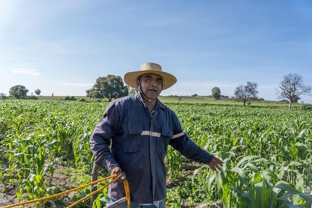 Porträt eines mexikanischen Bauern, der Mais anbaut