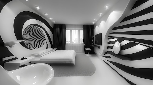 Porträt eines modernen Schwarz-Weiß-Interior-Designs Zebra-Typ-Farbkombination mit einem großen Raum für Text Generative KI