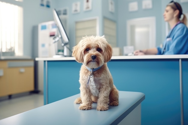 Porträt eines niedlichen älteren Hundes bei einer Gesundheitsuntersuchung in einer Tierklinik