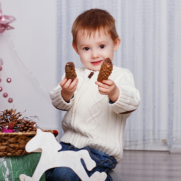 Porträt eines niedlichen kleinen Jungen mit Zapfen