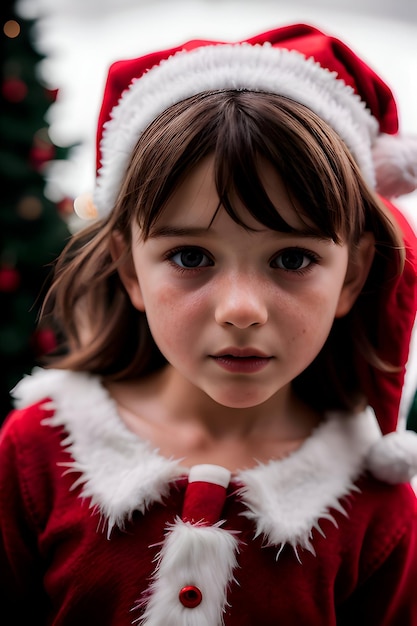 Porträt eines niedlichen kleinen Mädchens, das Weihnachtsmannskleidung trägt