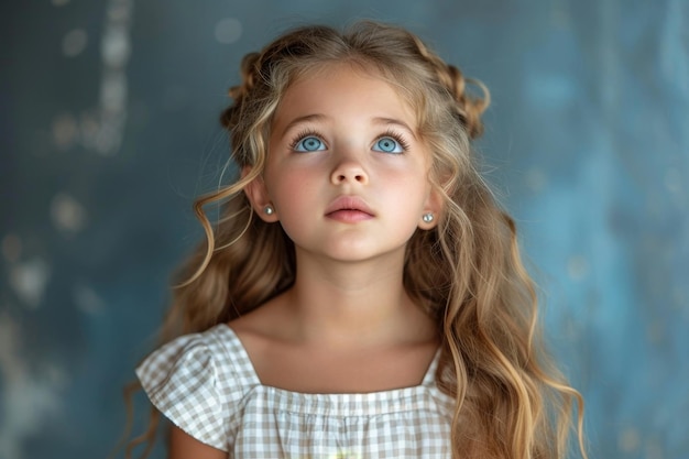 Porträt eines niedlichen kleinen Mädchens mit langen blonden Haaren auf einem hellen Hintergrund