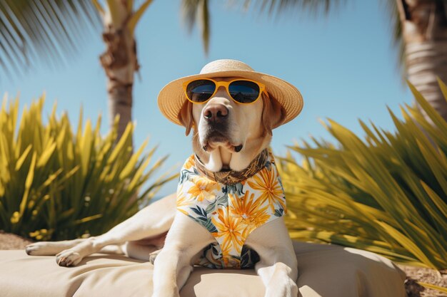 Foto porträt eines niedlichen labrador-retrievers mit sommer-vibrationen