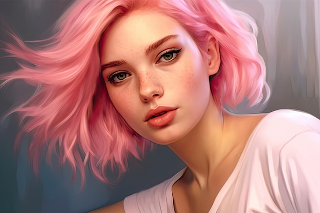 Porträt eines niedlichen Mädchens mit rosa Haaren