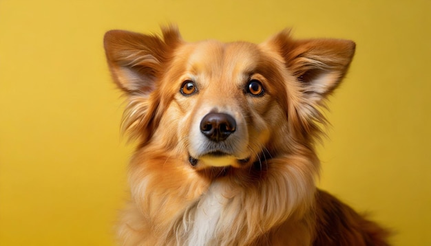 Porträt eines niedlichen rothaarigen Hundes auf hellgelbem Hintergrund Liebes Haustier Hundebegleiter