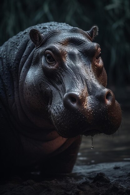 Foto porträt eines nilpferds dramatische und filmische beleuchtung fotografie generative ki