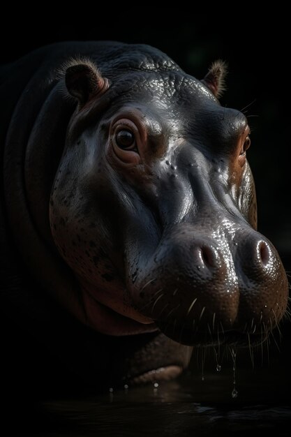 Foto porträt eines nilpferds dramatische und filmische beleuchtung fotografie generative ki