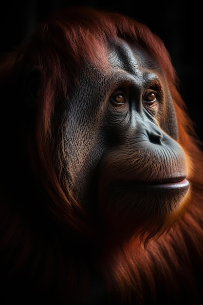 Foto porträt eines orangutans dramatische und filmische beleuchtung fotografie generative ki