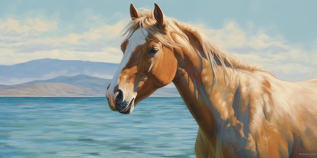Porträt eines Pferdes auf blauem Meeresgrund