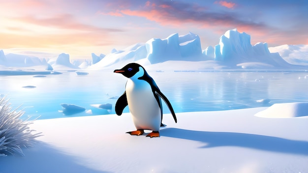 Porträt eines Pinguins Fröhlich glücklich in einer schneebedeckten Landschaft Spielhaftes fröhliches Tier Generative Ai