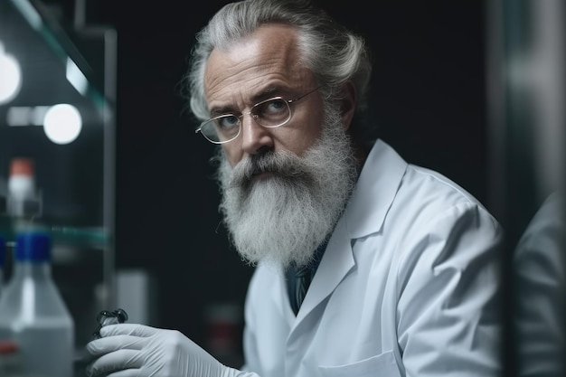 Porträt eines reifen männlichen Wissenschaftlers, der in einem Labor arbeitet, das mit generativer KI erstellt wurde