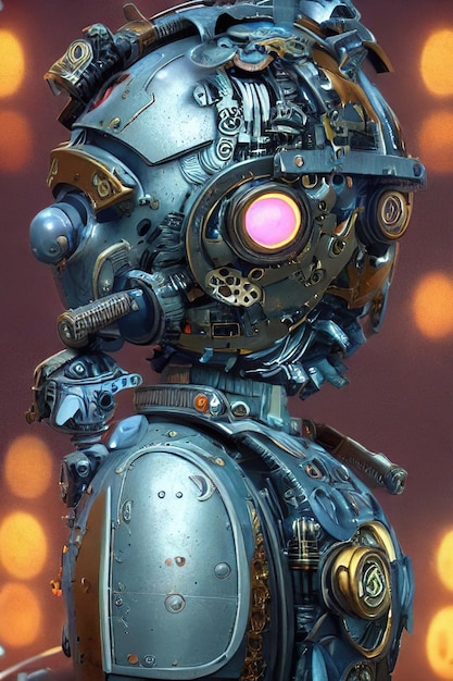 Porträt eines Retro-Steampunk-Roboters Der Roboter posiert in einem Astronautenkostüm und einem Weltraumhelm Illustrationsmalerei im digitalen Kunststil