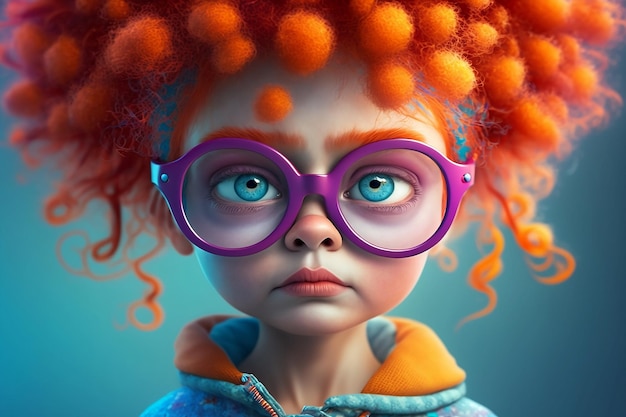 Porträt eines rothaarigen Cartoon-Mädchens mit großer Brille isoliert auf sauberem Hintergrund Kindertag-Avatar