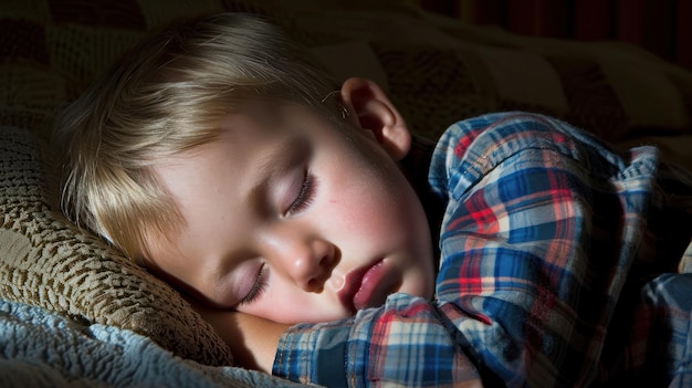 Foto porträt eines schlafenden kindes im bett