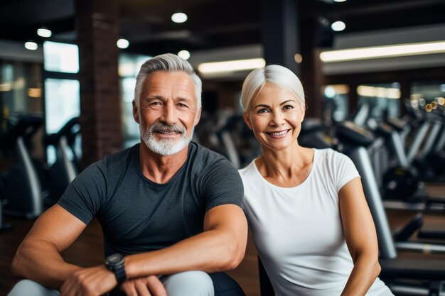 Porträt eines schönen älteren sportlichen Paares im Fitnessstudio Gesunder Lebensstil