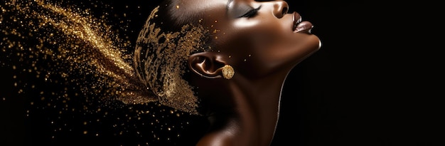 Foto porträt eines schönen afrikanischen mädchens auf einem dunklen studio-hintergrund afrikanische schönheit mit make-up und langen haaren
