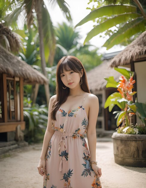 Porträt eines schönen japanischen Mädchens in einem süßen Kleid