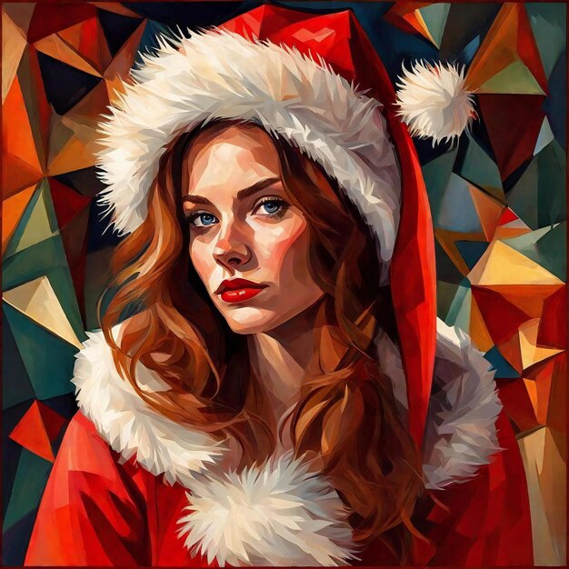 Porträt eines schönen Mädchens im Weihnachtsmannskostüm Digitale Malerei