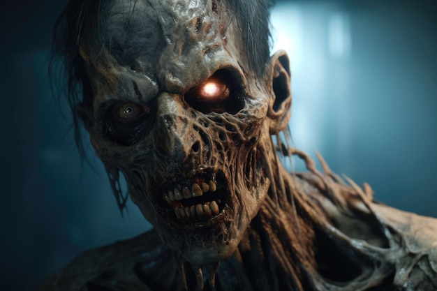 Porträt eines schrecklichen, gruseligen Zombie-Mannes. Horror-Halloween-generative KI-Illustration