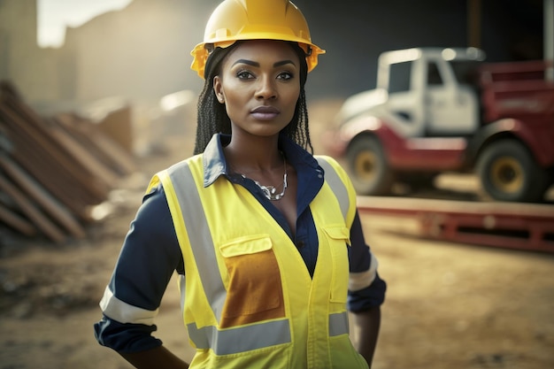 Porträt eines schwarzen Bauarbeiters mit Schutzhelm Generative ai