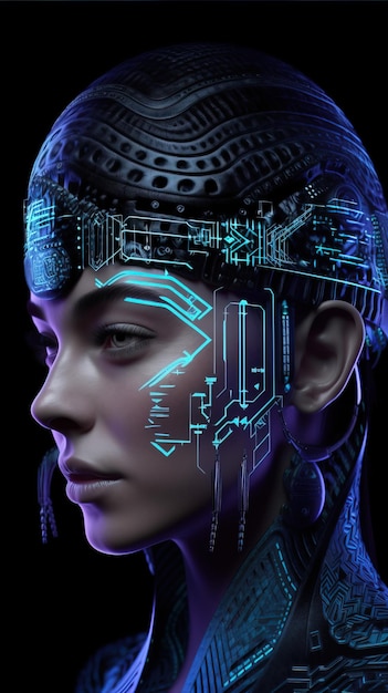 Porträt eines Scifi-Cyberpunk-Mädchens Hightech-futuristische Frau aus der Zukunft