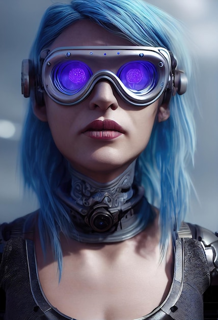 Porträt eines Scifi-Cyberpunk-Mädchens Hightech-futuristische Frau aus der Zukunft
