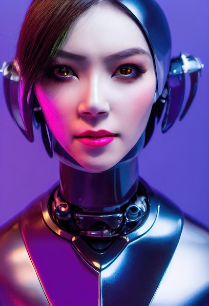 Porträt eines Scifi-Cyberpunk-Mädchens Hightech-futuristische Frau aus der Zukunft