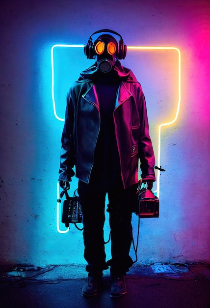 Porträt eines Scifi-Cyberpunk-Mannes Hightech-futuristischer Mann aus der Zukunft