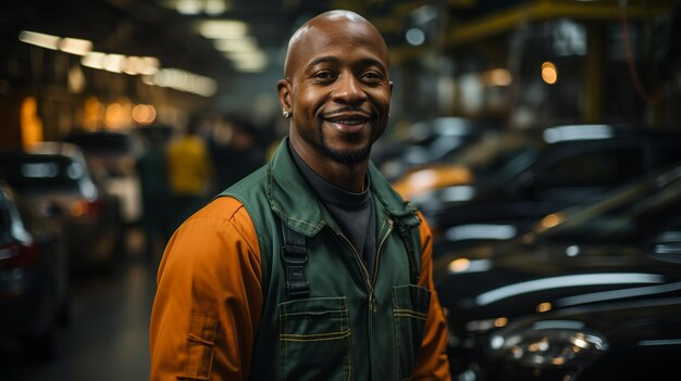 Porträt eines selbstbewussten schwarzen Mannes in der Garage