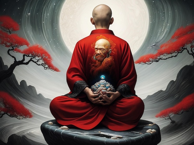 Porträt eines Shaolin-Mönchs, Design der Titelseite, digitale Illustration