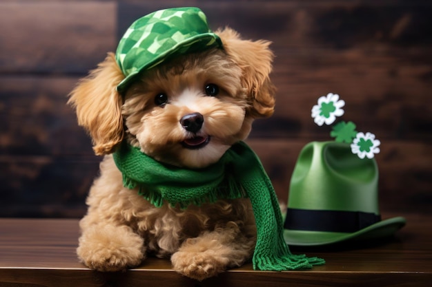 Porträt eines Spaniels in einem grünen Oberhut zum St. Patrick's Day