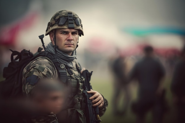 Porträt eines stolzen Armeesoldaten. Neuronales Netzwerk, KI generiert