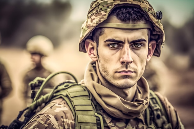 Porträt eines stolzen Armeesoldaten. Neuronales Netzwerk, KI generiert