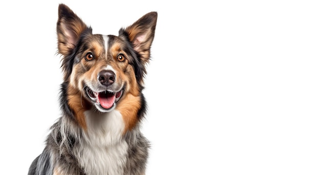 Porträt eines süßen Hundes, der auf einem weißen Hintergrund isoliert ist. Tierschutzkonzept für eine Tierklinik