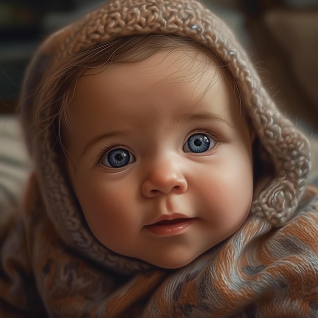 Porträt eines süßen kleinen Mädchens mit blauen Augen in einem warmen Strickpullover