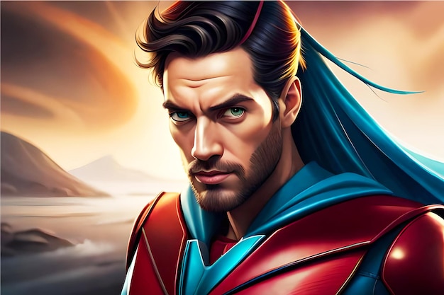 Porträt eines Superhelden mit einer einzigartigen und fantasievollen Kraft, der bereit ist, den Tag zu retten