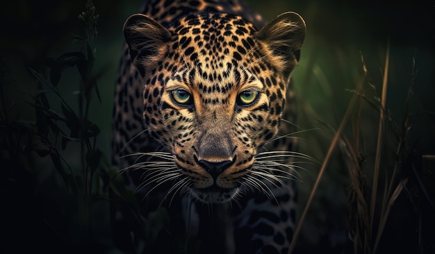 Porträt eines Tieres, Augen eines Leoparden, ein faszinierender Blick auf ein wildes Tier
