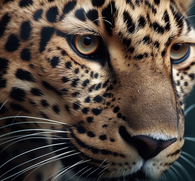Porträt eines Tieres, Augen eines Leoparden, ein faszinierender Blick auf ein wildes Tier