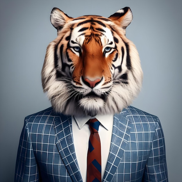 Porträt eines Tigers in einem Geschäftsanzug auf weißem Hintergrund
