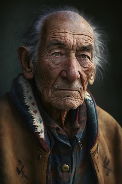 Porträt eines traurigen alten Mannes indigener Abstammung Generative KI