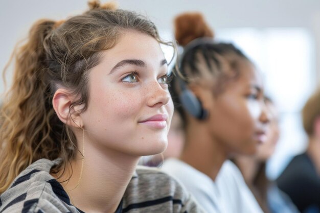 Foto porträt eines universitätsstudenten bei einem vortrag oder im klassenzimmer