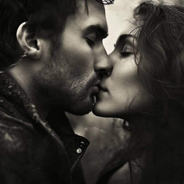 Porträt eines verliebten Mannes und einer verliebten Frau, die sich küssen Passion und Liebeskonzept